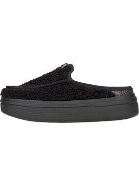 Women's Black Sherpa Austin Lift Platform Mule Lightweight Casual Slip-On Shoes